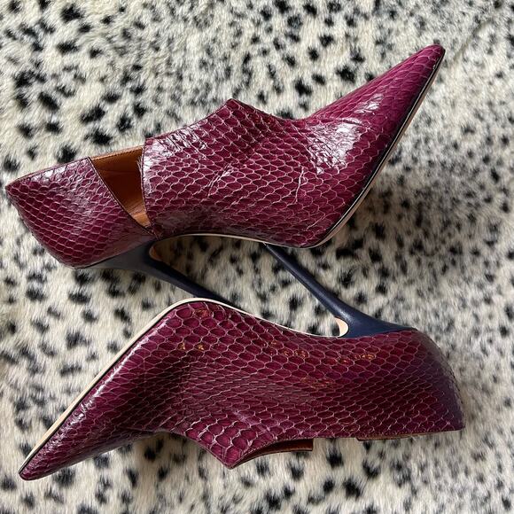 Malone Souliers Gigi Elaphe Ankle Boots Burgundy Leather Snakeskin Print IT 39.5 - Picture 2 of 11